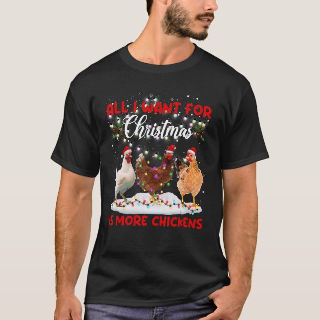 Merry Christmas Chicken  Santa Hat Lights Xmas T-Shirt (Front)