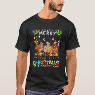 Merry Christmas Chicken Shirt Santa Hat Lights Xma
