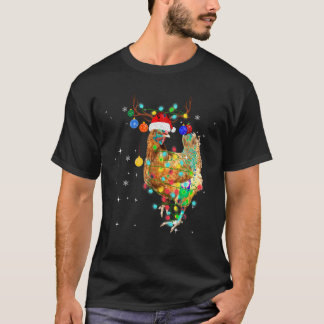 Merry Christmas Chicken Shirt Santa Hat Lights Xma