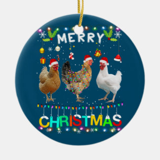 Merry Christmas Chicken Shirt Santa Hat Lights Xma Ceramic Tree Decoration