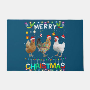 Merry Christmas Chicken Shirt Santa Hat Lights Xma Doormat