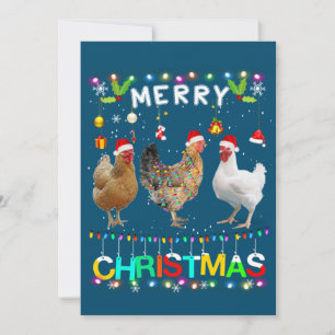 Merry Christmas Chicken Shirt Santa Hat Lights Xma Invitation