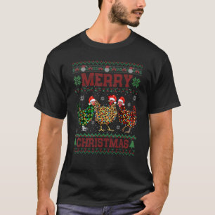 Merry Christmas Chicken Ugly Santa Hat Lights Xmas T-Shirt