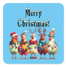 Merry Christmas Chickens Stickers