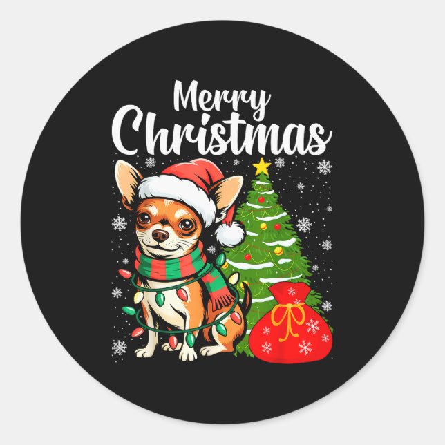 Merry Christmas Chihuahua  Classic Round Sticker (Front)