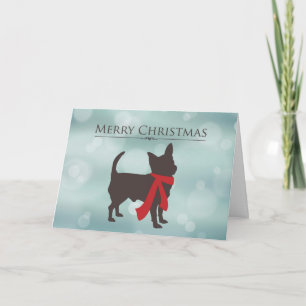 Merry Christmas, Chihuahua in Red Scarf, Bokeh Eff Holiday Card