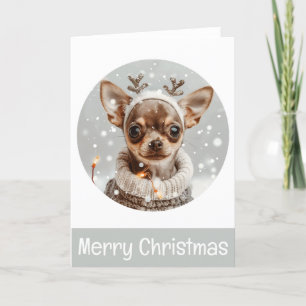 Merry Christmas Chihuahua Reindeer Dog Holiday Card