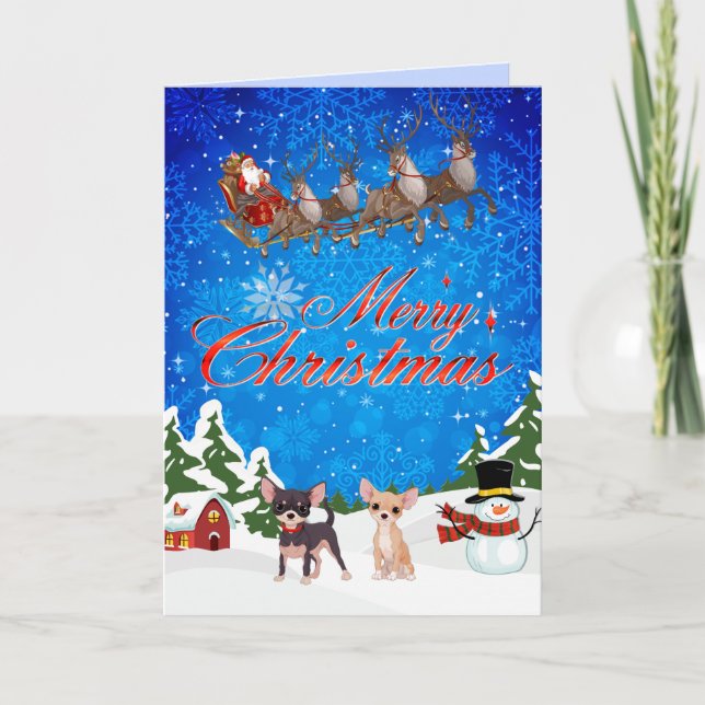 Merry Christmas Chihuahua With Santa Holiday Card (Front)