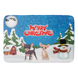 Merry Christmas Chihuahuas Bath Mat