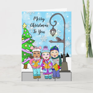 Merry Christmas Children Carolers Holiday Card
