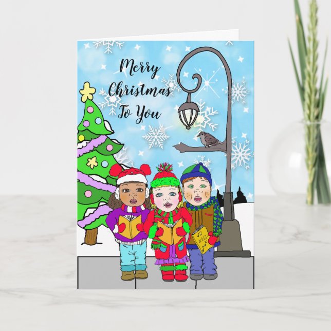 Merry Christmas Children Carolers Holiday Card (Front)