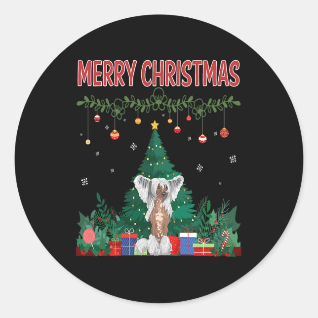 Merry Christmas Chinese Crested Classic Round Sticker (Front)
