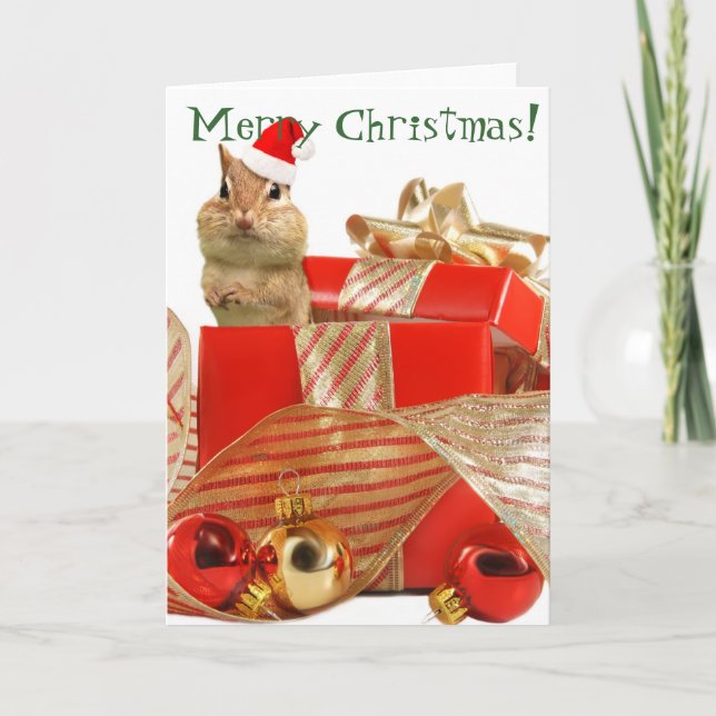 Merry Christmas Chipmunk Holiday Card (Front)