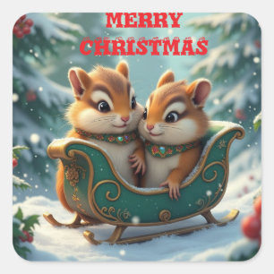 Merry christmas chipmunks square sticker