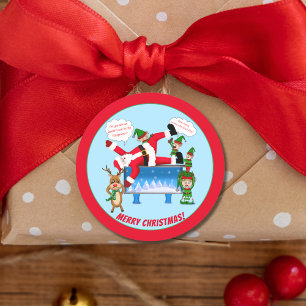 Merry Christmas Chiropractor Santa & Elves Client Classic Round Sticker