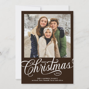Merry Christmas Chocolate Brown Script Photo Holiday Card