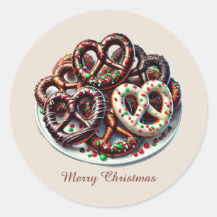 Merry Christmas chocolate covered pretzels  Classic Round Sticker