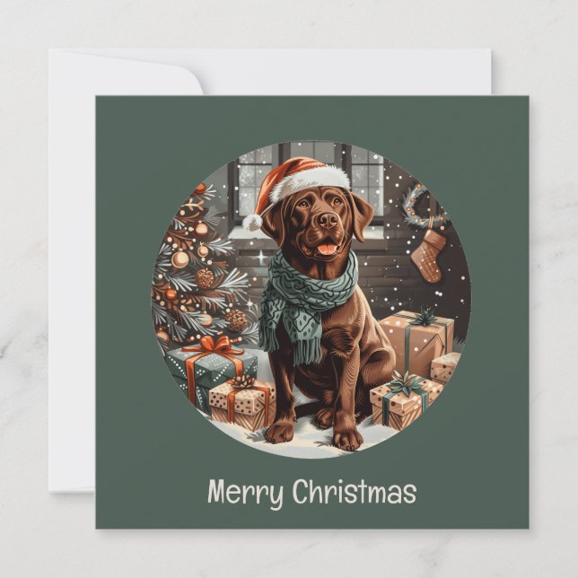 Merry Christmas Chocolate Labrador Retriever Dog Holiday Card (Front)