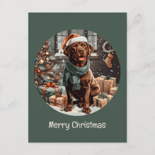 Merry Christmas Chocolate Labrador Retriever Dog Holiday Postcard