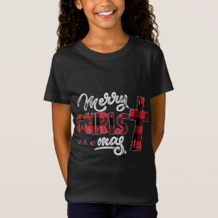 Merry Christmas Christ Buffalo Plaid Cross Xmas Gi T-Shirt