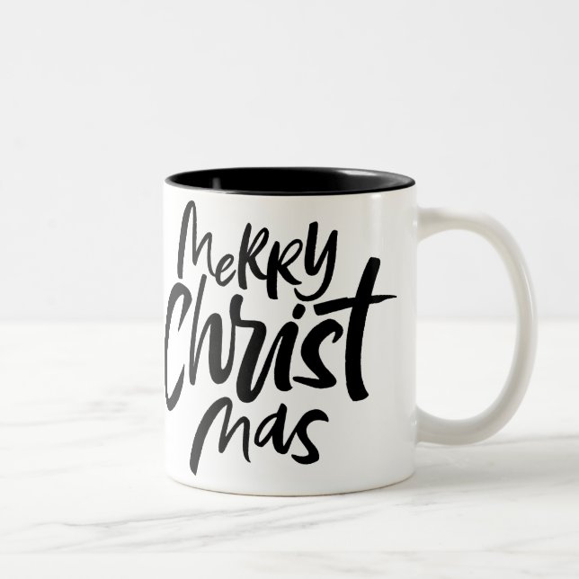 Merry CHRISTmas Christian Black White Christ Jesus Two-Tone Coffee Mug (Right)