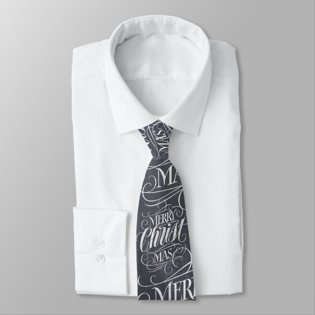 Merry Christmas Christian Calligraphy Chalkboard Tie (Tied)