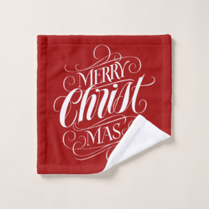 Merry CHRISTmas Christian Calligraphy Script Red Bath Towel Set