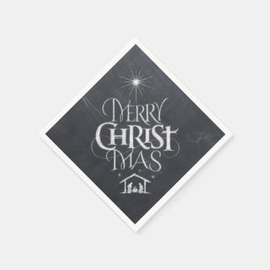 Merry CHRISTmas Christian Chalkboard Calligraphy Napkin