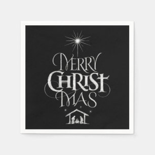 Merry CHRISTmas Christian Chalkboard Calligraphy Napkin