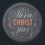 Merry CHRISTmas Christian Chalkboard Calligraphy Paper Plate<br><div class="desc">Light his name up in marquee lights and make people remember why we say 'Merry CHRISTmas'. This design comes in a few variations and you might want to check them all out to see exactly which direction you want to take. The professional lettering by Ivan Angelic is shown in black...</div>