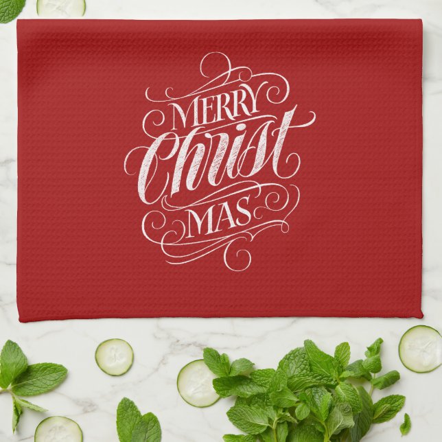 Merry CHRISTmas Christian Chalkboard Calligraphy Tea Towel (Folded)