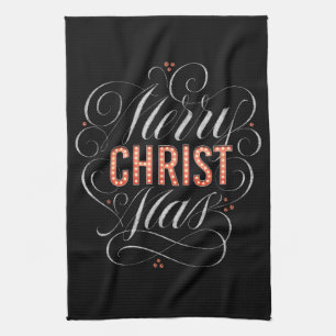 Merry CHRISTmas Christian Chalkboard Calligraphy Tea Towel