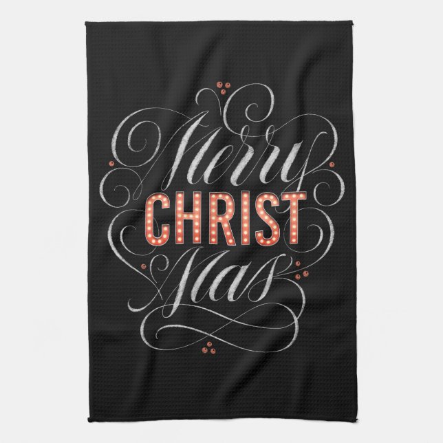 Merry CHRISTmas Christian Chalkboard Calligraphy Tea Towel (Vertical)