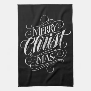 Merry CHRISTmas Christian Chalkboard Calligraphy Tea Towel