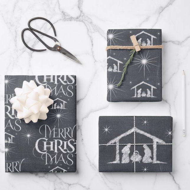 Merry CHRISTmas Christian Chalkboard Calligraphy   Wrapping Paper Sheet (Front)