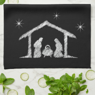 Merry CHRISTmas Christian Chalkboard Nativity Tea Towel
