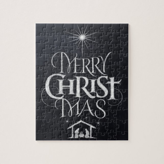 Merry Christmas Christian Christmas Black Chalk Jigsaw Puzzle (Vertical)