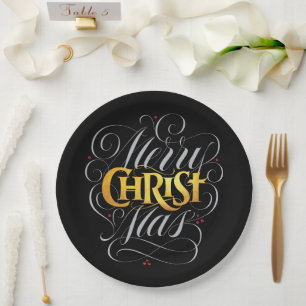 Merry CHRISTmas Christian Gold Script Christ Jesus Paper Plate