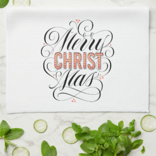 Merry CHRISTmas Christian Jesus Christ Calligraphy Tea Towel