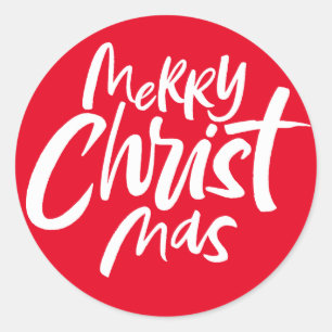 Merry Christmas Christian Jesus Christ God Red Classic Round Sticker