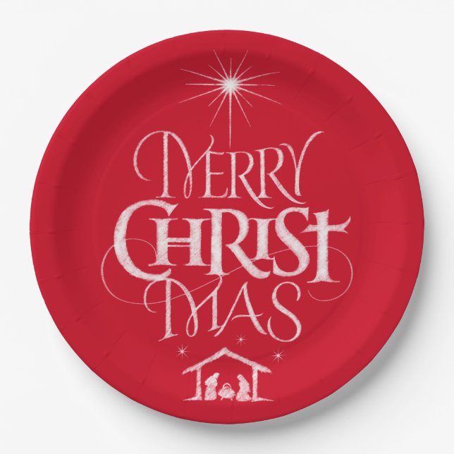 Merry Christmas Christian Jesus Christ God Red Paper Plate (Front)