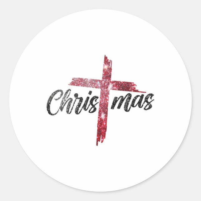 Merry Christmas Christian Jesus Cross Faith Religi Classic Round Sticker (Front)