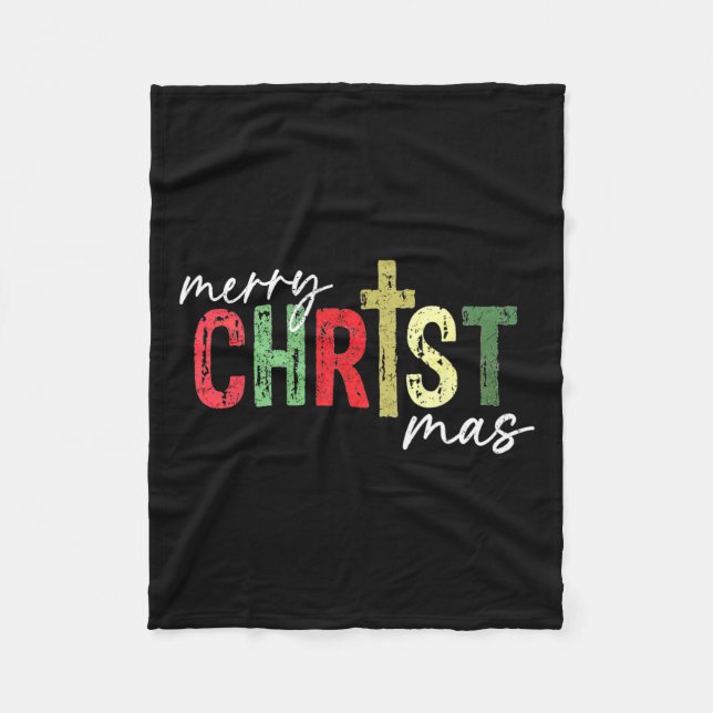 Merry Christmas Christian Jesus Cross Faith Religi Fleece Blanket (Front)