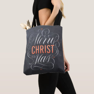 Merry CHRISTmas Christian Jesus God Chalkboard Tote Bag