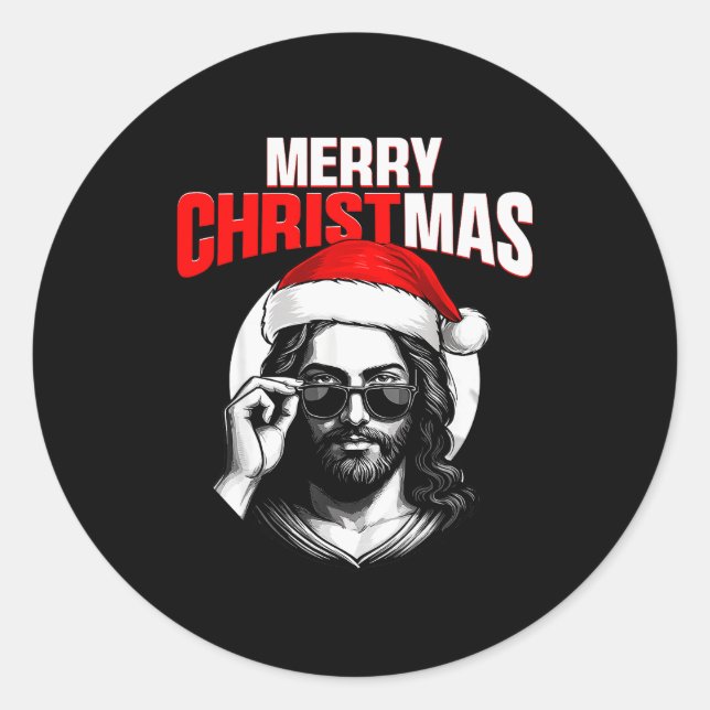 Merry Christmas Christian Jesus Pajamas Pjs Xmas M Classic Round Sticker (Front)