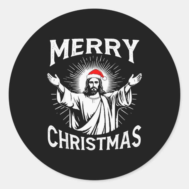Merry Christmas Christian Jesus Pajamas Pjs Xmas M Classic Round Sticker (Front)