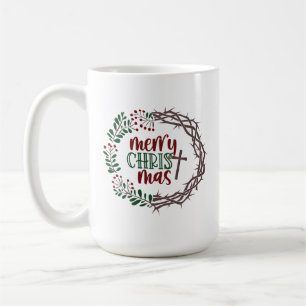 Merry CHRISTmas Christian Scripture Wreath   Coffee Mug