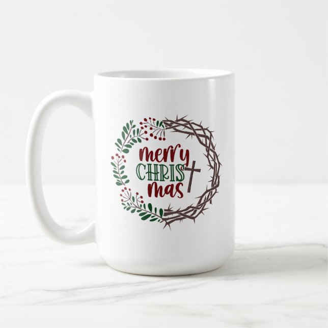 Merry CHRISTmas Christian Scripture Wreath   Coffee Mug (Left)