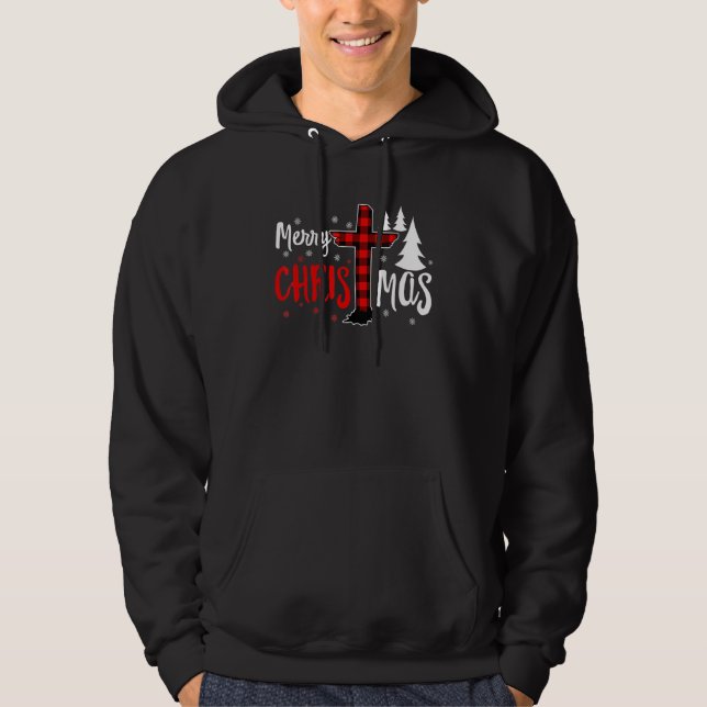 Merry Christmas Christians Buffalo Plaid 1 Hoodie (Front)