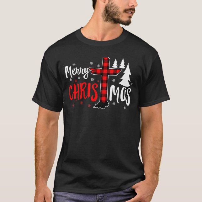 Merry Christmas Christians Buffalo Plaid Tee (Front)